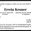 Kroner Erwin 1934-1991 Todesanzeige